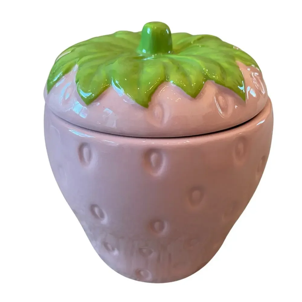 Lang Hand Painted PINK STRAWBERRY Ceramic Mug with Lid 18oz Spring New